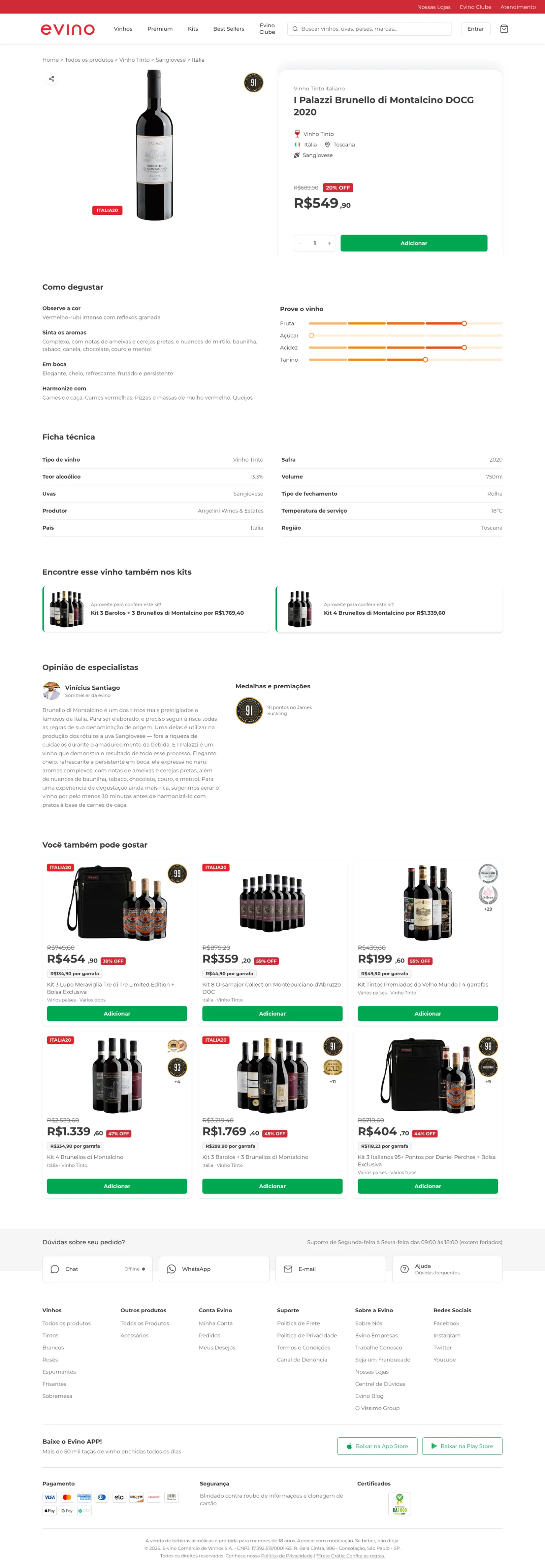 Evino product page on the website