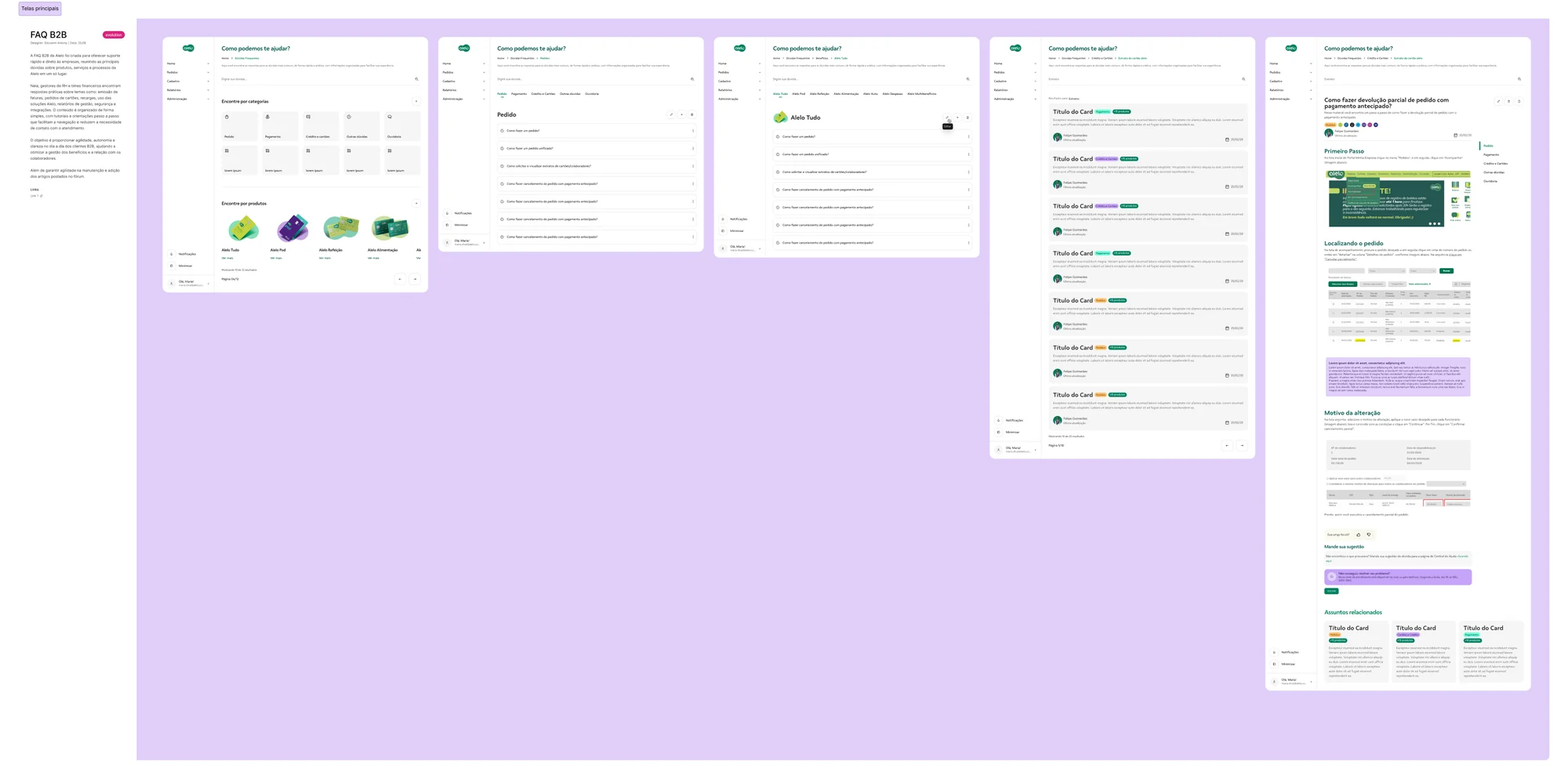 Help center flows and screens in Figma